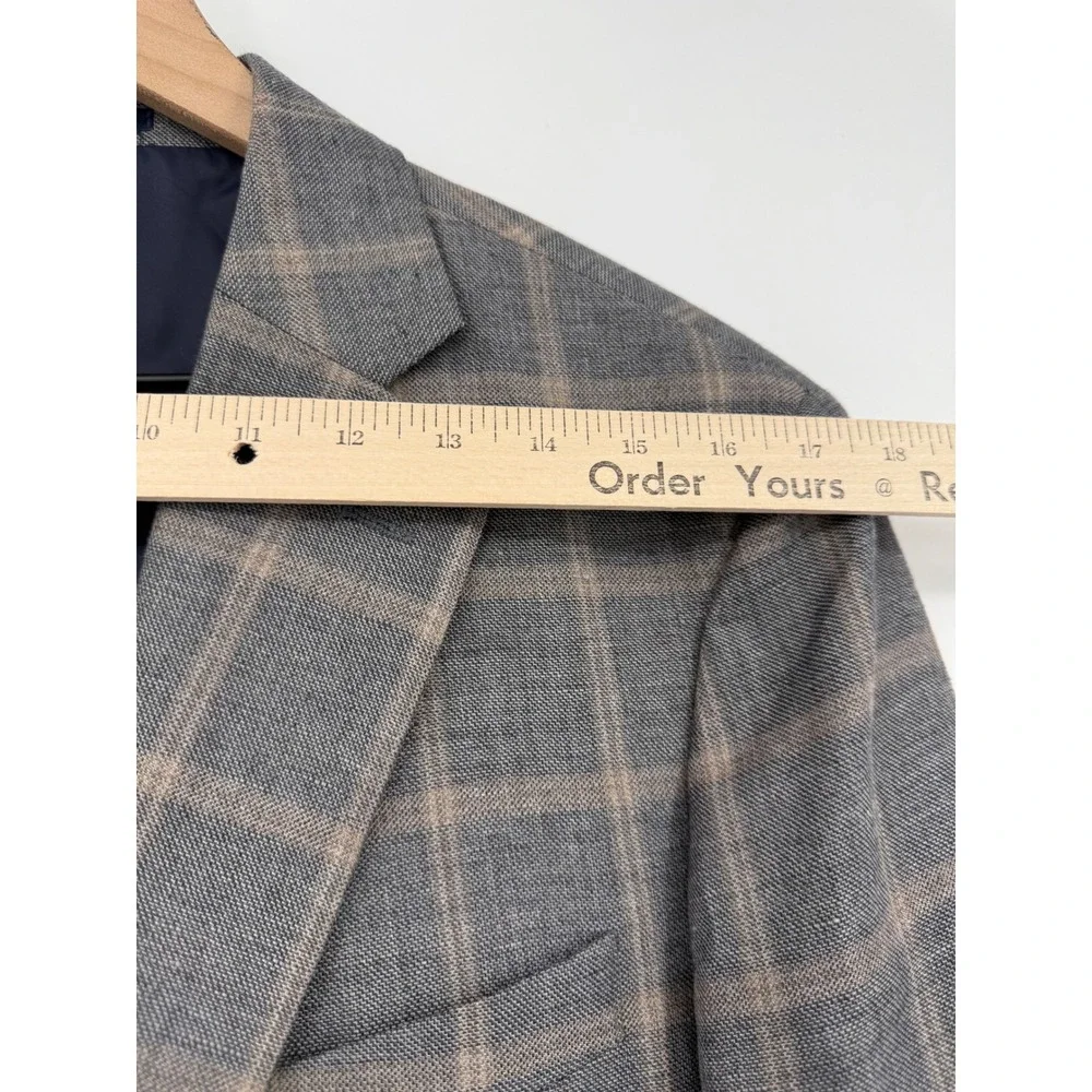 Jo A Bank Blazer Mens 42R Gray Beige Plaid Linen Wool Brrr Sport‎ Coat